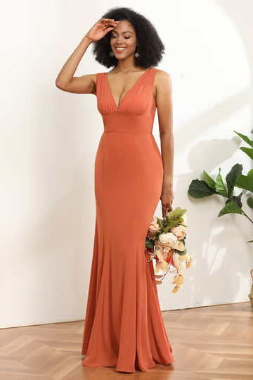 Vestido de dama de honor sirena cuello en V